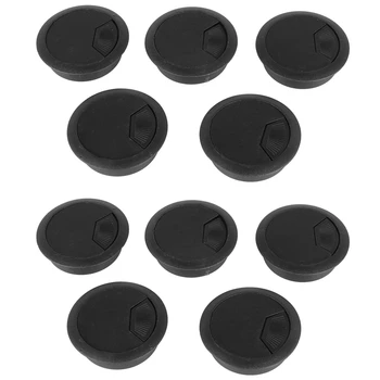 10 kom. Crnih okruglih plastičnih poklopaca za kabelske rupe promjera 70 mm za računalni površine