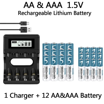 100% Originalna baterija AA AAA 1,5 v Punjiva Polimer li-ion baterija 1,5 v AA/AAA Baterije USB punjač