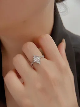 100% Trenutno se nalazi prsten sa муассанитом D-boje za vjenčanje, vjenčani prsten s муассанитом 1 karat, nakit od srebra 925 sterling s муассанитом