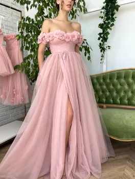 18006 # 2023, Pink 3D Cvjetni oblog s otvorenim ramenima, Тюлевое vjenčanicu Trapeznog oblika, Večernjih haljina za maturalne, Haljine za žene