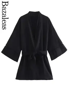 2023 bazaleas store traf Crna jakna-kimono s Pojasom, Slobodan kaput, službena ženska odjeća Mujer