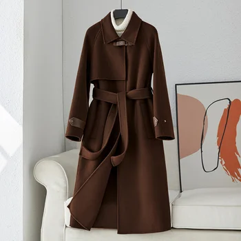 2023 Bilateralna кашемировое kaput čokoladne boje, donje srednje dužine, Jesensko-zimsko Novi kvalitetan kaput od 100 vune
