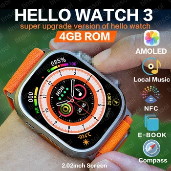 2023 Hello Watch 3 Amoled Ekran Od 2,04 Cm 4 GB Smart Bluetooth Sat Poziv Za Muškarce Compass Series 8 Za Žene Smartwatch PK HK8 Pro Max