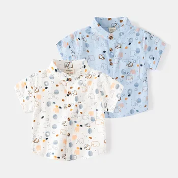 2023 Ljetne Majice s kratkim rukavima Za dječake Koreanska verzija Za Malu Djecu, Svakodnevni Bluzu s lapels s punim po cijeloj površini, Dječje Ljetna odjeća s likovima iz Crtića