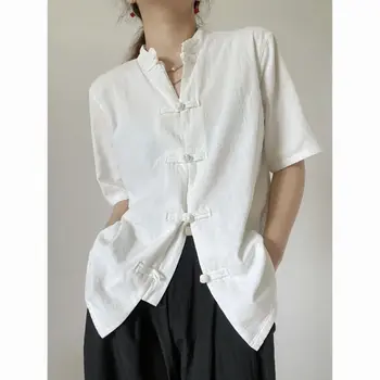 2023 novi kineski donje ljetna haljina u stilu retro, starinski pamuk top od konoplje kratkih rukava, majica u kineskom stilu, donje kaput, bijelu košulju