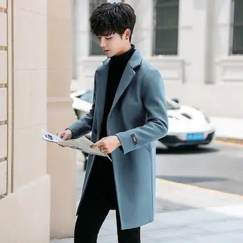 2023 Novo Zimsko Muški Modni mantil-jakna, Koreanska verzija Vjetrovke srednje dužine, Приталенное Vune kaput za muškarce