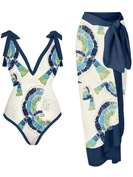 2023 Ženske kupaće kostime s učinkom Push-up, Apstraktne Print, trg V-oblika dekoltea, Cvjetni Print, Jednodijelni kupaći kostim za odmor sa poklopcem