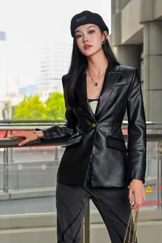 2023FW Jesenski Luksuzna Nova Ženska Svakodnevni jakna od Umjetne kože, Donje Elegantan Crni kaput, odjeća Ddxgz2 9,12