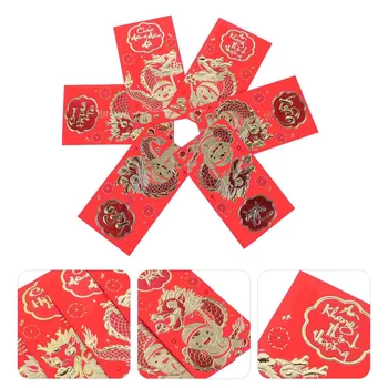 6 Kom. Kineski Božićne Omotnice, Vrećice za Novac, Crvena Poklon papir, Lunarnih darove, Velike