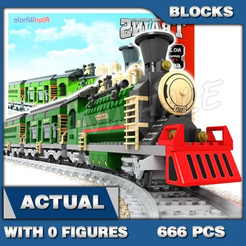 666 kom., gradski vlak, vlak, Zeleni putnički vagon, Emerald express, 25904, postavlja građevinskih blokova, u skladu s modelom