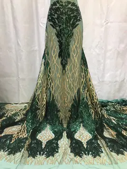 Afrička cvjetne čipke tkanina 2023 najnoviji zeleno-zlatni indijski tkanina sari od visoko-kvalitetne tila s 3D šljokicama cvjetne čipke tkanina za vjenčanicom YYZ27