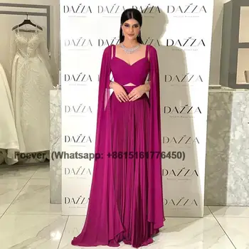 Arapski Večernje haljine šifona i fuksija u Dubai s rukavima-накидками, elegantne žute ženske večernje haljine za svadbene zurke SF090