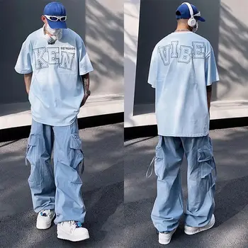 ARENS Y2K Hlače-teretni za muškarce u stilu hip-hop Harajuku, hlače-teretni padobranom, Gospodo Plavi Japanski Slobodni Svakodnevne ulične Hip-hop