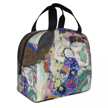 Bolsa de almuerzo con aislamiento térmico para mujeres, bolsa de almuerzo con pintura de Virgins Gustav Klimt, portátil, enfriad