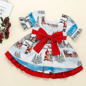 Božićna dječja odjeća, haljina za djevojčice, dječje haljina princeze s po cijeloj površini Djeda Mraza i lukom