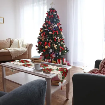 Božićni Stol Pjesma Lan 72-inčni Božićno Drvce S Vezom Snjegović, Stolni Poklopac, Obiteljsko Dekoracija Stola, Stolnjak