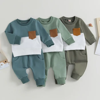 Citgeett/ Jesen odjeća za mlađe dječake i djevojčice, pulover kontrastne boje s dugim rukavima, majice i hlače, komplet odjeće