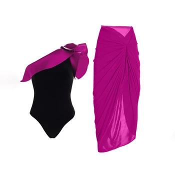 Crna i ljubičasta Luksuznih Kupaćih kostima Za Žene 2023, Bikini s otvorenim ramenima, Push-Up, kupanje s visokim strukom, Монокини s рюшами, Plažu-kupaći Kostimi