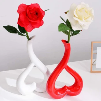 Cvjetni lonac Genetika Monotono stakleno Keramička vaza u obliku srca, nakit za dnevni boravak, ukras za ured, Crna/bijela/crvena