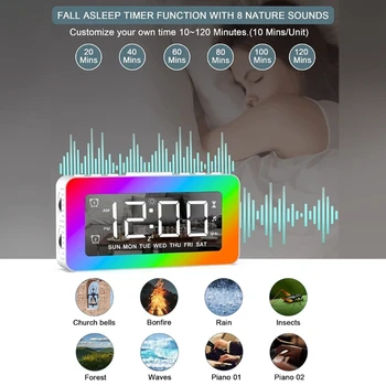 Digitalni alarm, led stolne satove, s velikim zaslonom, napaja se iz USB, 8 led RGB noćno svjetlo, Elektronski sat za spavaće sobe