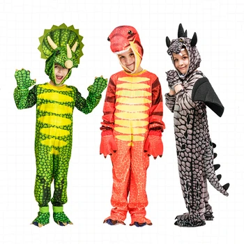 Dječji kostim dinosaura za dječake, realan cosplay тираннозавра s repom, kombinezon s kapuljačom, igranje uloga na Noć vještica