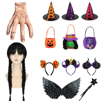 Dječji kostim za Noć vještica, Šešir Vještice, Cosplay, Haljina Wednesday Addams, Šarmantan Pribor za karneval, Maskenbal