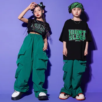 Dječji Plesni odjeću u stilu Jazz, Hip-Hop, Crna majica, Zelene Hlače za dječake i Djevojčice, Plesni Odjeća Kpop za Scenskog Show, Maske, Kostim