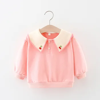 Dječji pulover boje Karamela S vezom, Jesenski majica za Djevojčice 2023, Koreanska verzija