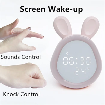 Dječji sat alarm sa USB punjenja, stolni satovi slatka rabbit, Digitalni alarm za buđenje, led noćno svjetlo, simulator za spavanje u dječjoj sobi