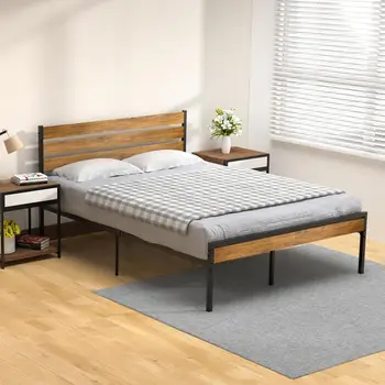 Drvene Uzglavlje kreveta i metalne letvice Podržavaju Okvir kreveta na platformi mjesto za spremanje, za spavaće sobe nije potrebna proljeće jedinice