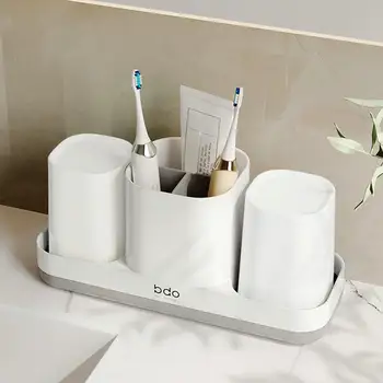 Držač za četkice za zube Kompaktni držač za četkice za zube s 2 šalice, organizator za pohranu pasta za zube, aparat za brijanje