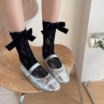 Držači čarapa u francuskom stilu za djevojčice, Ljetni Slatka čarape s lukom, Ženske čarape do sredine srna