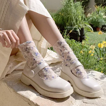 Držači Čarapa Ženska Japanska moda Harajuku S cvjetnog vezom, klasicni Čarape za posadu, Ljetni Fine Mrežaste Prozračna Slobodan Duge Čarape, Pokloni