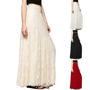 Dvostruka ženska cvjetne čipke duga suknja, elastična suknja, плиссированная suknja Maxi-sloj u struku