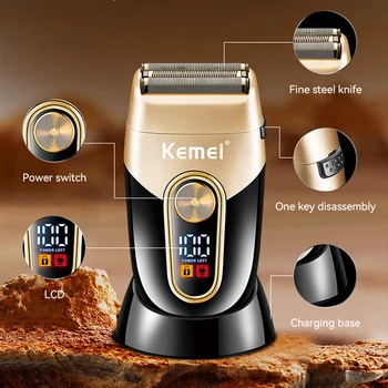 Električni aparat za brijanje KM-3209, punjiva aparat za brijanje za muškarce, britva za bradu, trimer za mokro i suho korištenje, stalak za punjenje baza