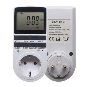 Elektronski digitalni timer, zidni utikač EU, utičnica kuhinjski timer 230 v, 7 dana 12/24 sata, programabilni izlaz za sinkronizaciju