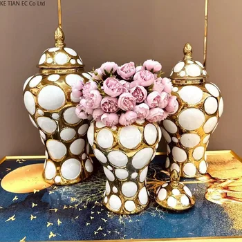 Europska light luksuzna stakleno keramička vaza s premazom, Zlatni banke đumbira, ukras dnevnog boravka, Banke za pohranu home dekor, Smještaj za ukras