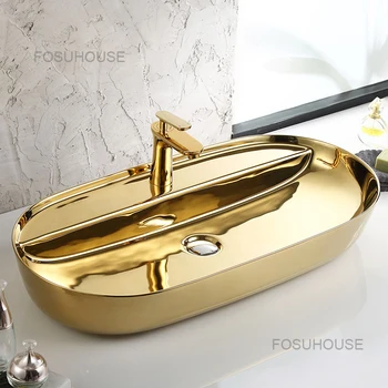 Europski zlatni odvodi za kupaonice s kadom, Umivaonikom velike veličine, Keramički sudoperi za kupatilo, Moderna kuhinja sudoper za pranje posuđa, umivaonik u skandinavskom stilu