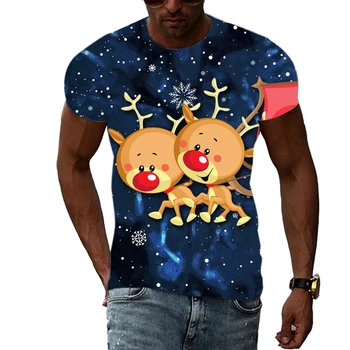 Godišnji nalet, muška majica s božićnim uzorkom, svakodnevne majice sa 3D ispis, hip-hop individualnost, okrugli izrez, kratki rukav, быстросохнущие vrhovima