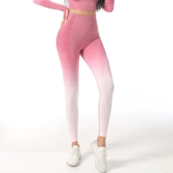 Gradijent ispunjava roza zatezanje trbuha, ženske sportske hlače s visokim strukom, tinejdžerske breskve hlače za fitness i vježbanje joge u stilu hip-hop