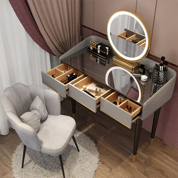 Jednostavan Luksuzni toaletni stočić za šminkanje u spavaćoj sobi, moderan, jednostavan ženski radni stol s ogledalom, namještaj za komode, Drvena poklon za djevojčice