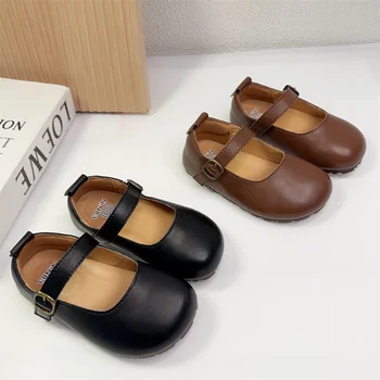 Jednostavne Cipele Princeze za djevojčice; Crnci Male Kožne cipele na mekom potplatima; Zbirka 2023 godine; Jesenje Dječji tanke cipele od 1 do 9 godina