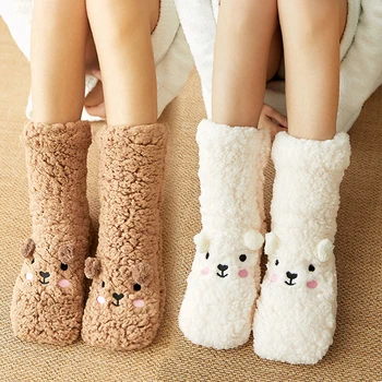 Jesenje čarape Na podu, Topla Tople zimske čarape s uzorkom životinja, Kućna obuća u Japanskom Stilu, нескользящие