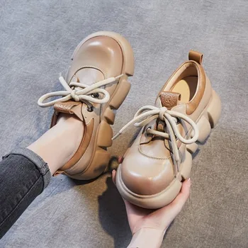 Johnature/2023, jesenski noviteti, cipele od prirodne kože na ravnoj platformi sa uvezivanje ženska udoban casual cipele u retro stilu s debelim potplatima
