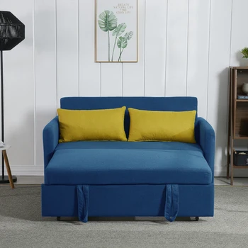 Kauč na razvlačenje za blizance, plava tkanina, lako se spremna za priključivanje, montirana za unutarnje namještaja u dnevnoj sobi