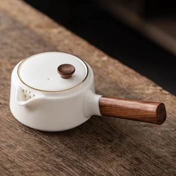 Keramički čajnik s drvenom drškom od bijelog Porculana Ručni rad Kongfu Tea Set za Vodu u kineskom stilu