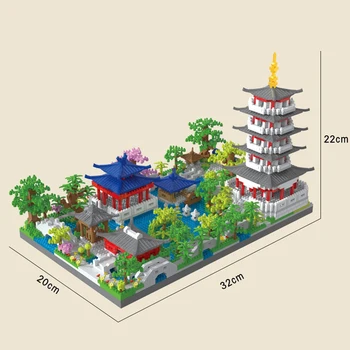 Kineski Arhitektonski Tradicija Je Gradbeni Blok Dvorište Dvorište Zapadno Jezero, Kineski Hram Drvo, Cigla Setovi Dječje Igračke Na Dar