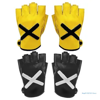 Klasicni Rukavice bez prstiju, Vozačke rukavice za Muškarce, Rukavice od janjeće kože, crno/Žuta
