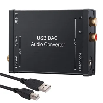 Konverter USB-u sa SPDIF koaksijalni RCA priključkom i priključkom za slušalice od 3,5 mm, USB DAC Optički Аудиоадаптер USB DAC PCM za Windows, Mac