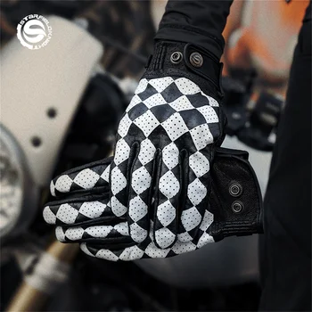 Kožna moto rukavice u retro stilu, otporan na habanje prozračne Ljetne moto rukavice, berba rukavice od janjeće kože, sa zaštitom od pada s zaslon osjetljiv na dodir